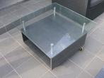 salontafel met glas op wieletjes74 op 74 glas60 op 60, Ophalen, Gebruikt, Glas