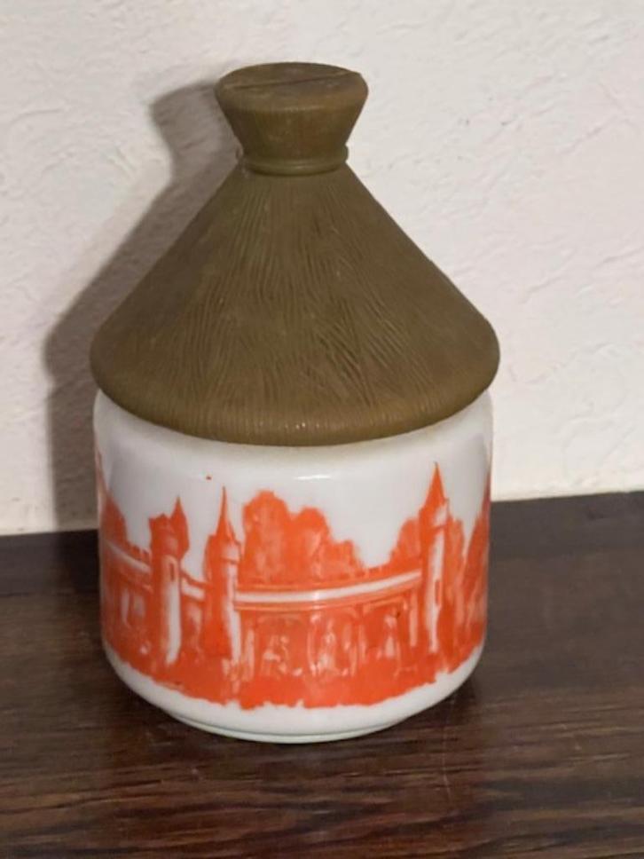 Honingpot MELI Adinkerke, Opaline glas oranje bedrukking, Verzamelen, Merken en Reclamevoorwerpen, Gebruikt, Ophalen