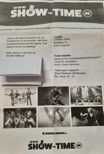 Ticket  BEE GEES  TE KOOP, Enlèvement