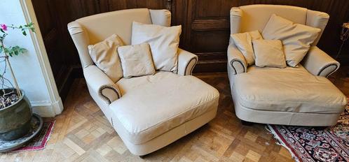 2 „Love seat” fauteuils in onberispelijk leer, Huis en Inrichting, Fauteuils, Gebruikt, Hout, Leer, 100 tot 125 cm, 100 tot 125 cm