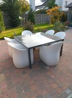 Tuinset met 6 design stoelen met kussens 150x150 izgst, Tuin en Terras, Ophalen, 6 zitplaatsen, Aluminium, Zo goed als nieuw