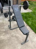Bench press met gewichten, Sport en Fitness, Ophalen, Zo goed als nieuw