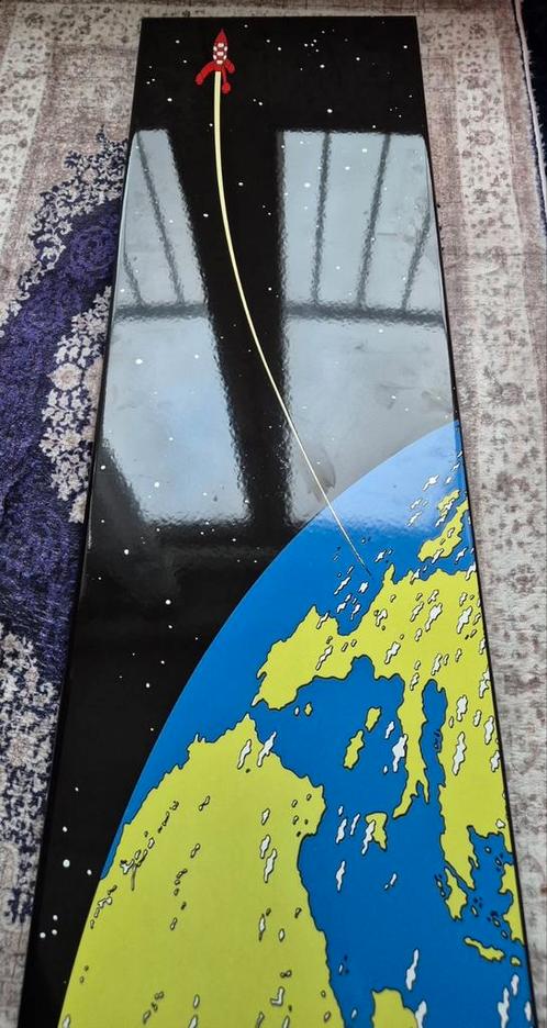 Glazen bord Kuifje maan 97x27 cm, Verzamelen, Stripfiguren, Zo goed als nieuw, Kuifje, Ophalen of Verzenden
