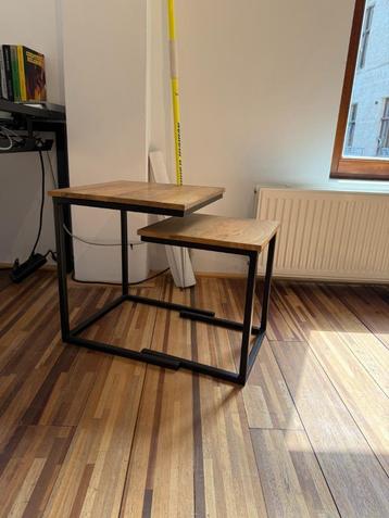 Set van 2 salontafels - hout & zwart metaal beschikbaar voor biedingen