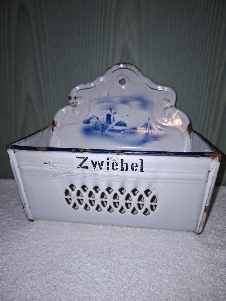 oude witte email ajuinenbak, jaren 1950, Antiquités & Art, Curiosités & Brocante, Enlèvement ou Envoi