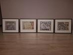 Set van 4 ingekaderde herdrukken van historische kaarten, Ophalen, Gebruikt, Hout