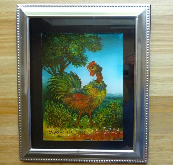 Slobodan Kesic, églomisé, 20 x 15 cm,  Haan 1992, Antiek en Kunst, Kunst | Schilderijen | Klassiek, Ophalen of Verzenden