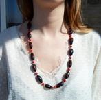 Lange koraal ketting met ambachtelijk glas, gouden rocailles, Nieuw, Ophalen of Verzenden, Steen of Mineraal, Met edelsteen