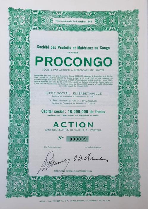 Procongo - Elisabethville - 1957- action, Postzegels en Munten, Aandelen en Waardepapieren, Aandeel, 1950 tot 1970, Ophalen of Verzenden