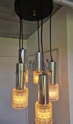 Waterval cascade hanglamp met 5 lichtpunten , glas en chroom, Glas, Gebruikt, Ophalen of Verzenden, Retro , vintage