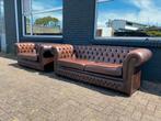 Chesterfield 3+2 zit zetels bruin gevlamd GRATIS GELEVERD, Huis en Inrichting, Ophalen of Verzenden, Leer