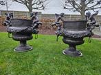Bronzen zeer groot koppel tuinvazen met engelen en leeuwenko, Jardin & Terrasse, Vases de jardin, Enlèvement ou Envoi, Neuf