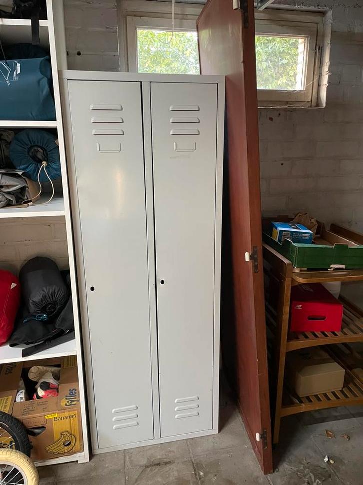 Grijze vintage locker met 2 deuren, Huis en Inrichting, Kasten | Lockerkasten, Gebruikt, Ophalen
