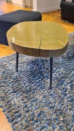salontafel - goud, Huis en Inrichting, 55 tot 75 cm, Zo goed als nieuw, Bewerkte boomschijf tot kunstwerk, Ovaal