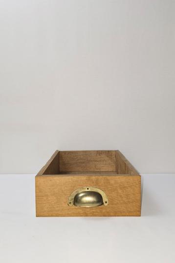 Massief eikenhouten laden - vintage koperen handgreep beschikbaar voor biedingen