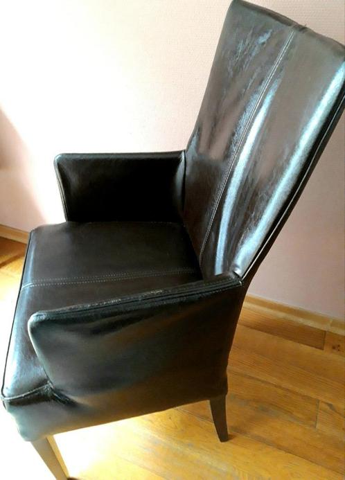 6 lederen eetkamerstoelen, Huis en Inrichting, Stoelen, Gebruikt, Vijf, Zes of meer stoelen, Hout, Leer, Metaal, Bruin, Ophalen
