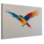 Kleurrijke vliegende vogel canvas 60x40cm - 18mm., Huis en Inrichting, Woonaccessoires | Wanddecoraties, Nieuw, Verzenden