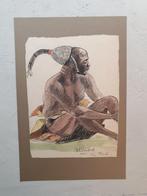 Lega man uit RDC door Marie Louise Stradiot Bougnet, Antiquités & Art, Art | Peinture | Moderne, Enlèvement ou Envoi