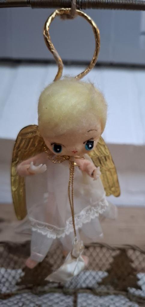 Vintage kerstengel met doorzichtig kanten jurkje, KERST, Diversen, Kerst, Gebruikt, Ophalen of Verzenden