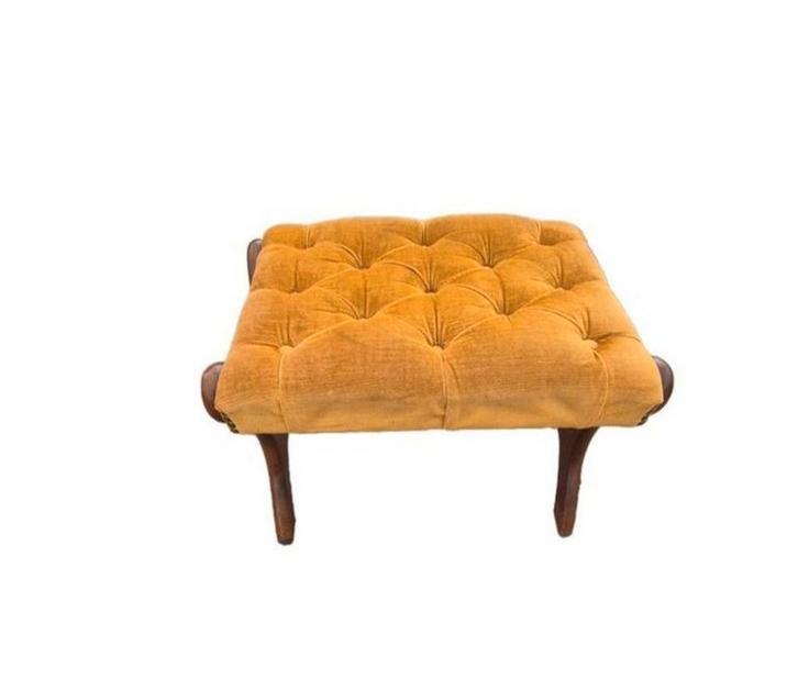 Vintage hocker met houten onderstel en Velvet zit, Huis en Inrichting, Stoelen, Hout, Ophalen