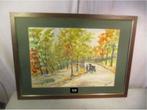 Mooi Geschilderd Aquarel 'Op stap in de Herfst' - La Grange, Antiek en Kunst, Kunst | Schilderijen | Klassiek, Ophalen of Verzenden