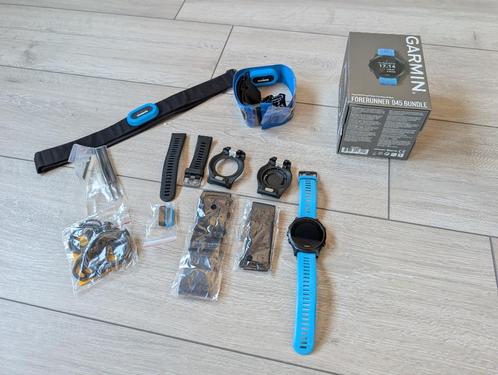 Garmin Forerunner 945 Tri set COMPLEET, Handtassen en Accessoires, Sporthorloges, Gebruikt, Blauw, Afstand, Calorieverbanding