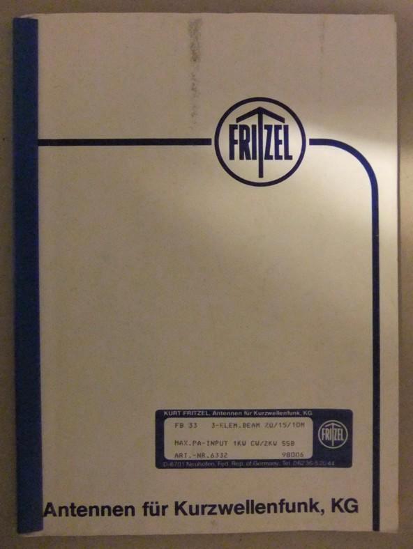 Manuel de l'antenne Fritzel FB-33., Télécoms, Antennes & Mâts, Utilisé, Antenne, Enlèvement ou Envoi