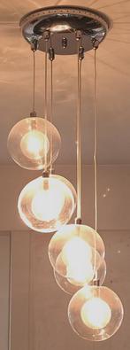 Vintage hanglamp met bijhorende staanlamp., Ophalen, Gebruikt, Vintage, Glas