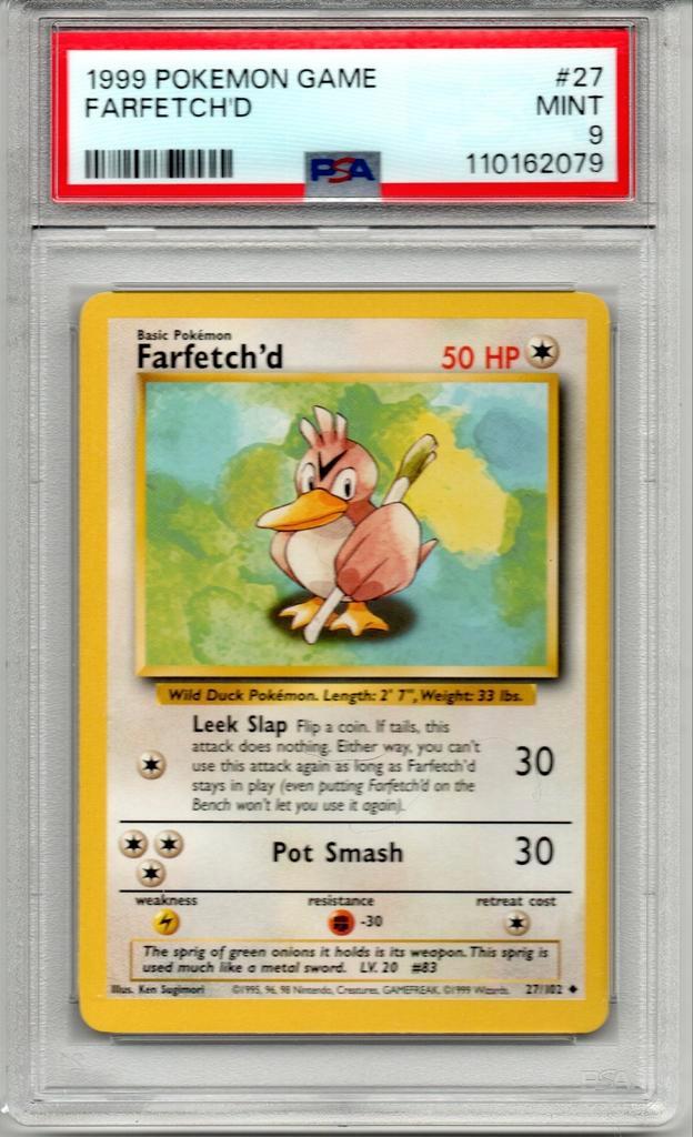Farfetch'd Psa 9 Base set unlimited, Hobby en Vrije tijd, Verzamelkaartspellen | Pokémon, Zo goed als nieuw, Ophalen of Verzenden