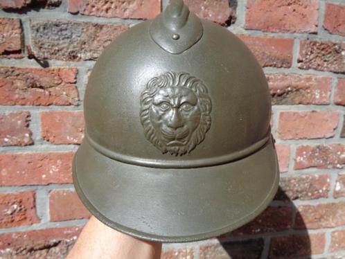 WO 1 Belgische helm , met orig. kinriem, Verzamelen, Militaria | Algemeen, Landmacht, Helm of Baret, Ophalen of Verzenden