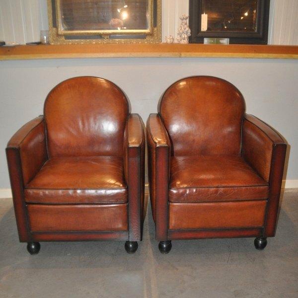 Set schapenleren Art Deco fauteuils, Antiek en Kunst, Antiek | Meubels | Stoelen en Sofa's, Ophalen of Verzenden
