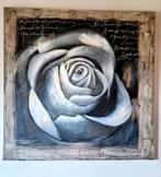 Mooie grote canvas van een roos zwart-wit, Antiek en Kunst, Kunst | Schilderijen | Klassiek, Ophalen