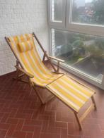 Bijna nieuwe gestreepte gele loungestoel, Tuin en Terras, Ophalen, Zo goed als nieuw, Hout, Verstelbaar