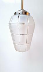 Art Deco hanglamp in gefacetteerd gesatineerd glas, Antiek en Kunst, Ophalen of Verzenden