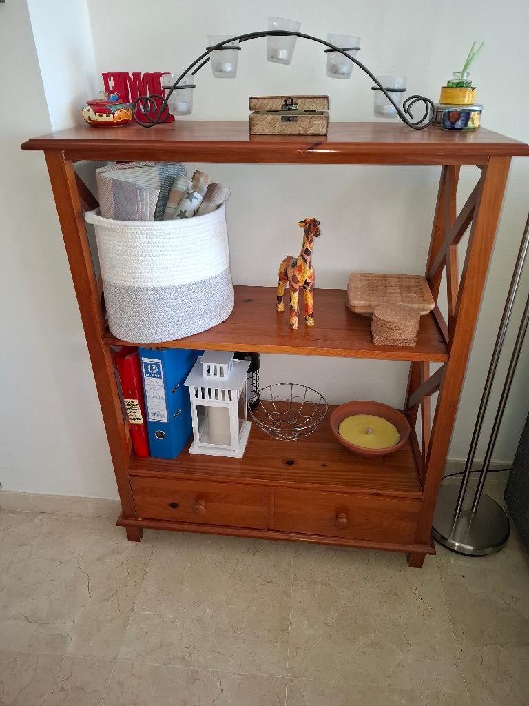 Etagère mi-haute en bois massif – 2 niveaux et un tiroir bas, Enlèvement, Utilisé