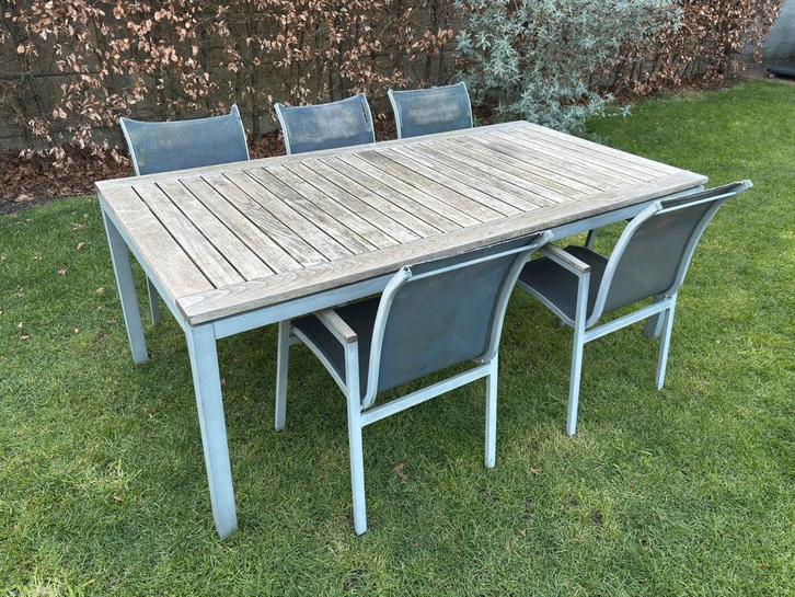 Tuinset Bristol teak en aluminium 200 x 100 cm, Jardin & Terrasse, Ensembles de jardin, Salons de jardin, Enlèvement