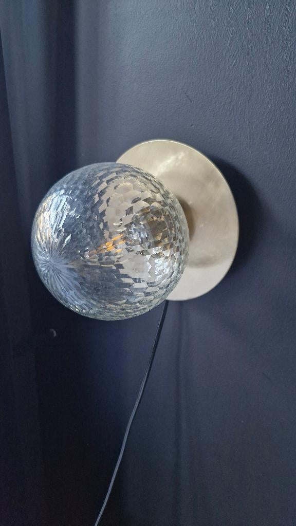 Wandlamp messing en glas (2 stuks), Ophalen, Zo goed als nieuw, Glas
