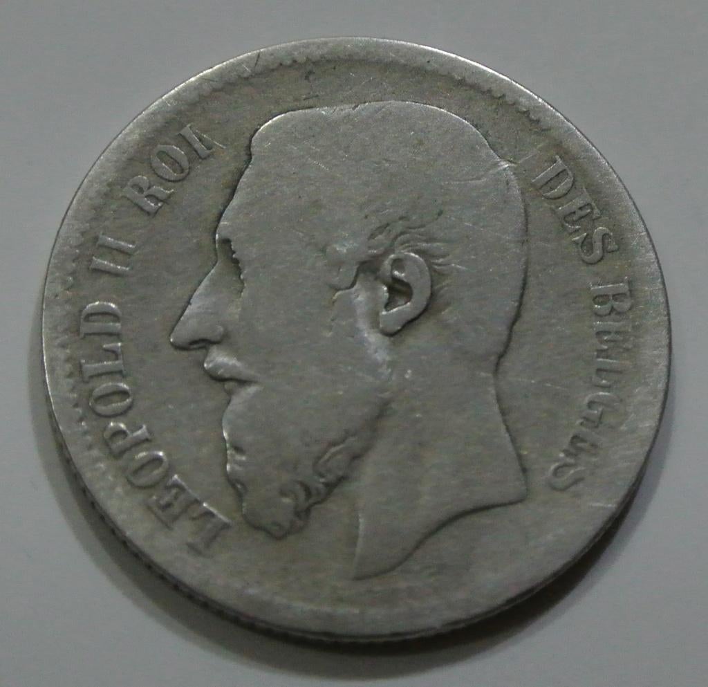 2 FRANCS LEOPOLD II (texte français) ARGENT 1868, Enlèvement ou Envoi, Monnaie en vrac, Argent, Argent