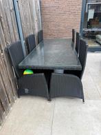Tuintafel met 6 stoelen en 2 krukjes., Tuin en Terras, Ophalen, Gebruikt, Tuinset