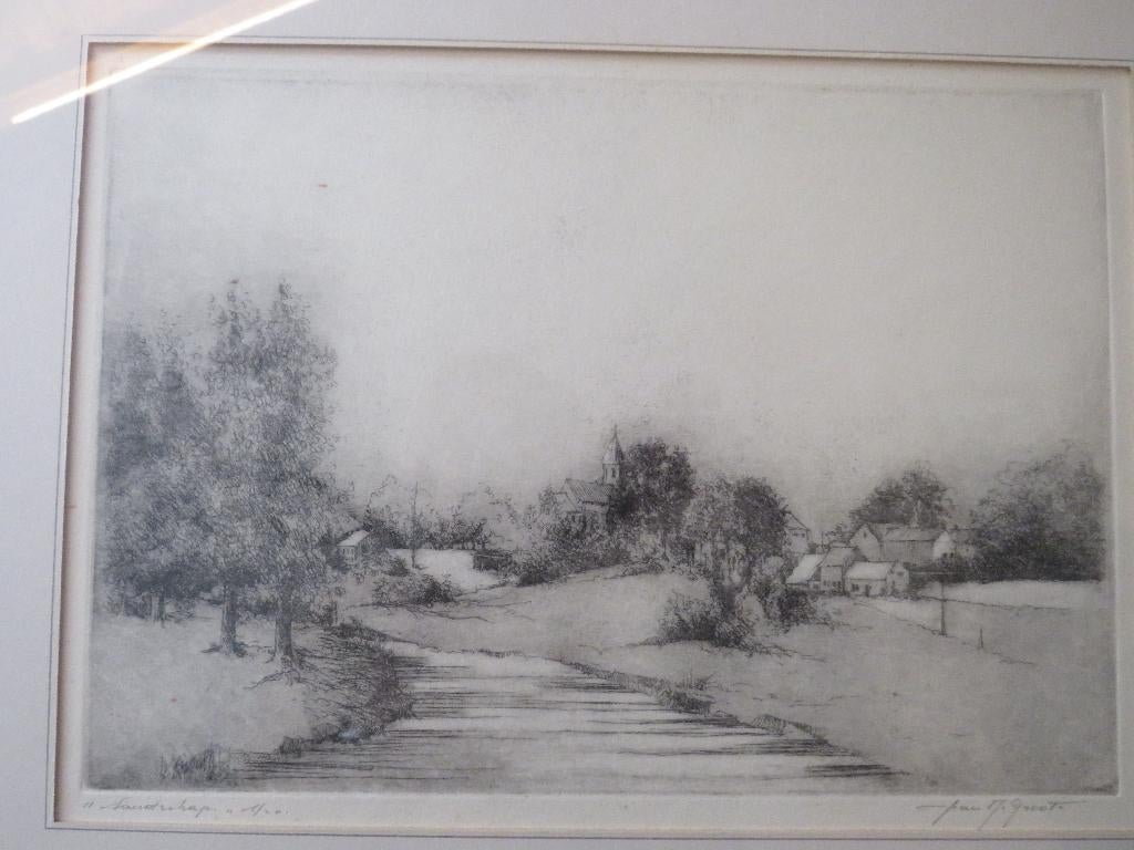 Mooie tekening "landschap" van Jean De Groote, Antiek en Kunst, Kunst | Tekeningen en Fotografie, Ophalen