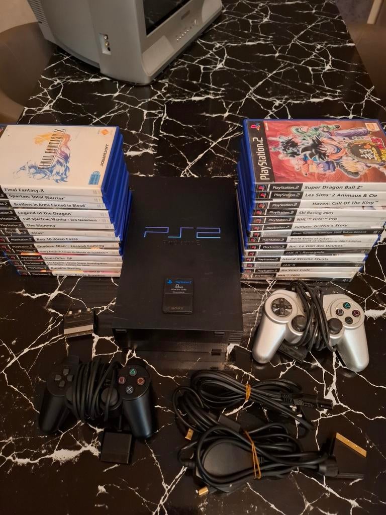 Sony PlayStation 2-console + 29 games + 2 controllers + gehe, Avontuur en Actie, 2 spelers, Ophalen of Verzenden, Zo goed als nieuw