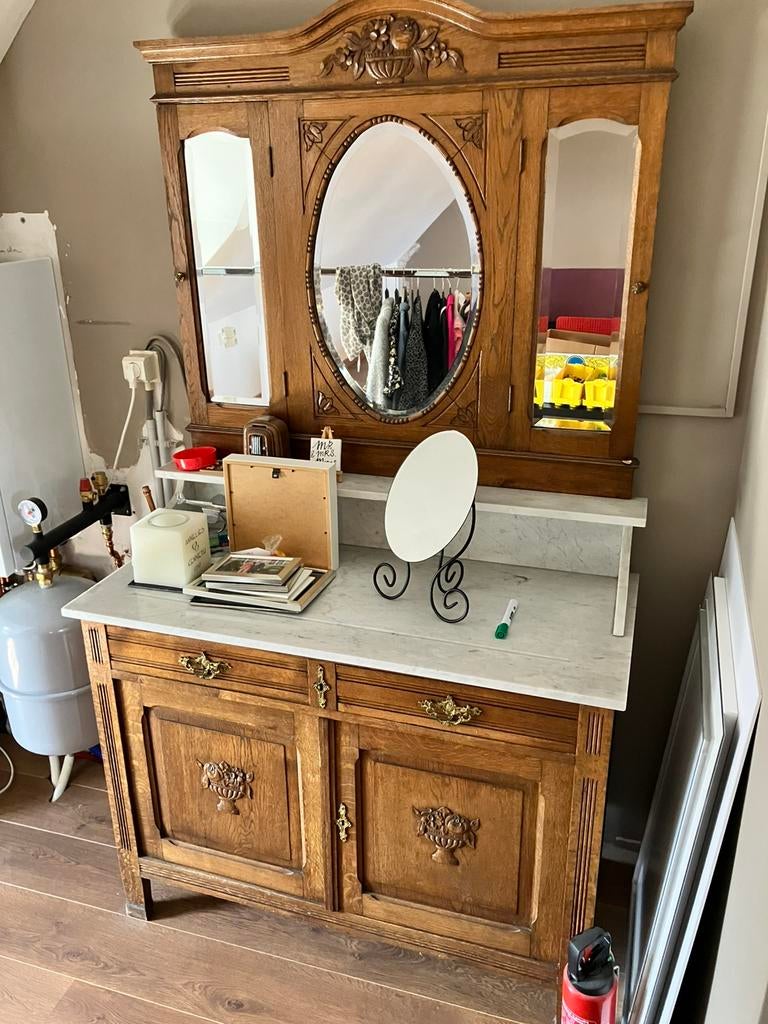 Oude marmer/spiegel kast, Ophalen, Gebruikt, 100 tot 150 cm, Vintage