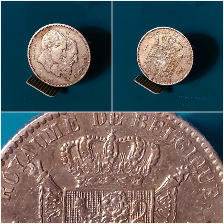 België 1 frank zilver Leopold II 1830 - 1880 - volledig  +, Timbres & Monnaies, Monnaies | Belgique, Monnaie en vrac, Argent, Argent