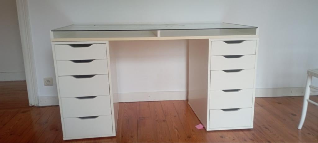 Grand bureau Ikea avec meuble tiroirs., Maison & Meubles, IKEA, Bois, Moderne, Enlèvement