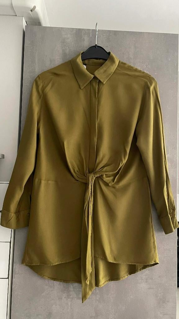 ZARA hemdblouse nieuw kaki mosterd lang XS, Zara, Ophalen of Verzenden, Nieuw, Maat 34 (XS) of kleiner