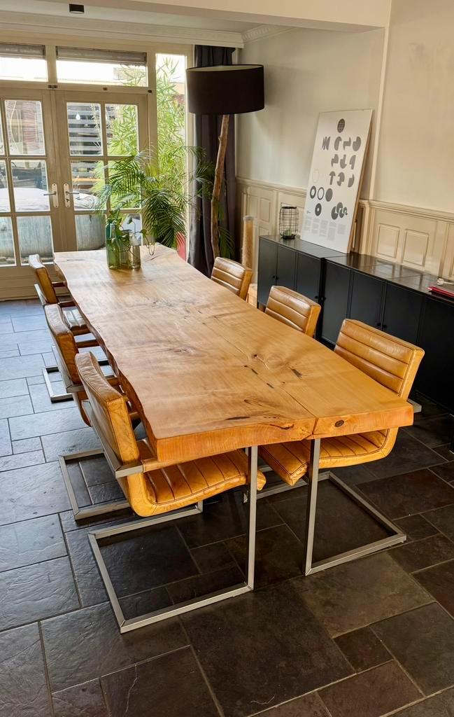 Massief Populieren Boomstamtafel 300x100cm (dikte 8cm!), Huis en Inrichting, Tafels | Eettafels, Zo goed als nieuw, 50 tot 100 cm