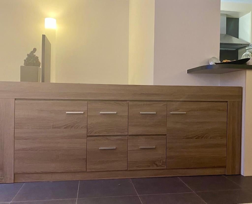 Dressoir + Vitrinekast + Salontafel + Tv-meubel, Ophalen, Zo goed als nieuw, Oak