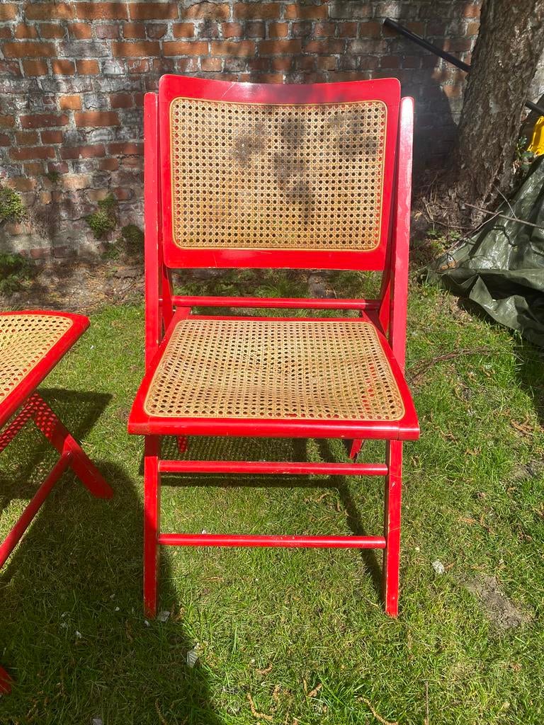 Rode vintage stoelen (webbing dient vervangen te worden), Ophalen, Gebruikt