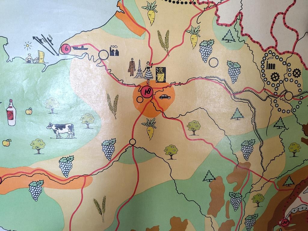 Vintage schoolkaart 'Frankrijk economisch', Antiek en Kunst, Antiek | Schoolplaten, Ophalen of Verzenden, Aardrijkskunde