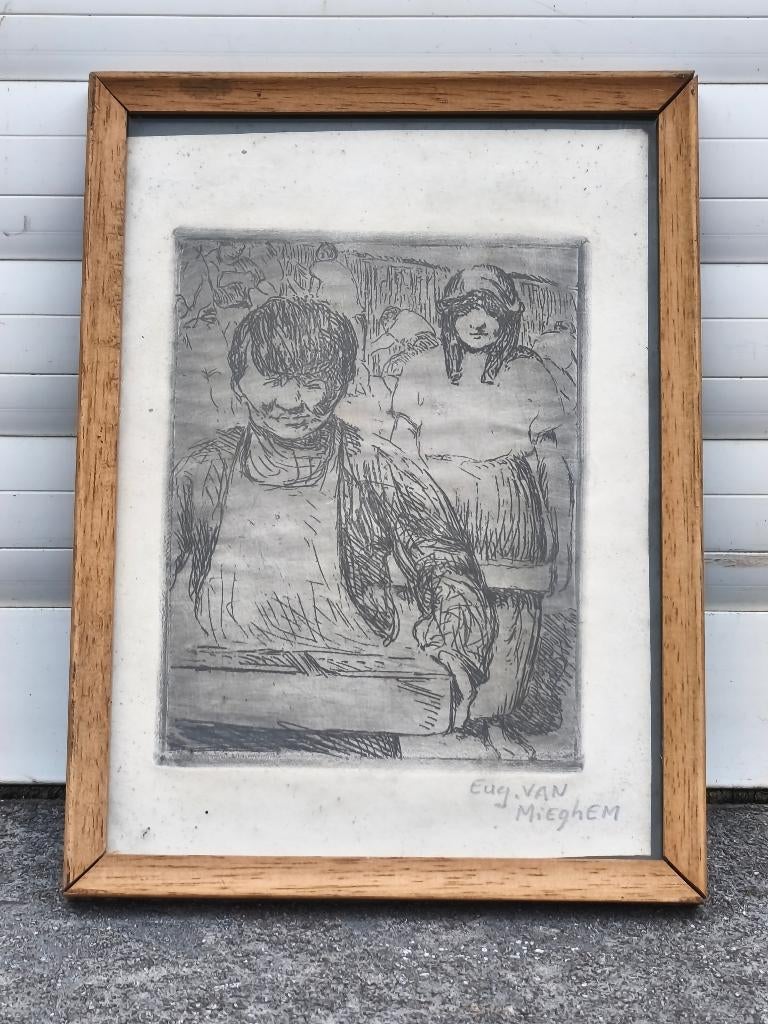 Gravure signe eugeen van mieghem, Ophalen of Verzenden, Gravure
